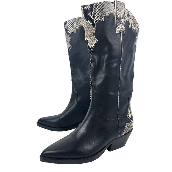 Marc Fisher LTD Hilaria Women's  WESTERN Knee High Boot snake Black  Size 5.5M - Picture 1 of 16